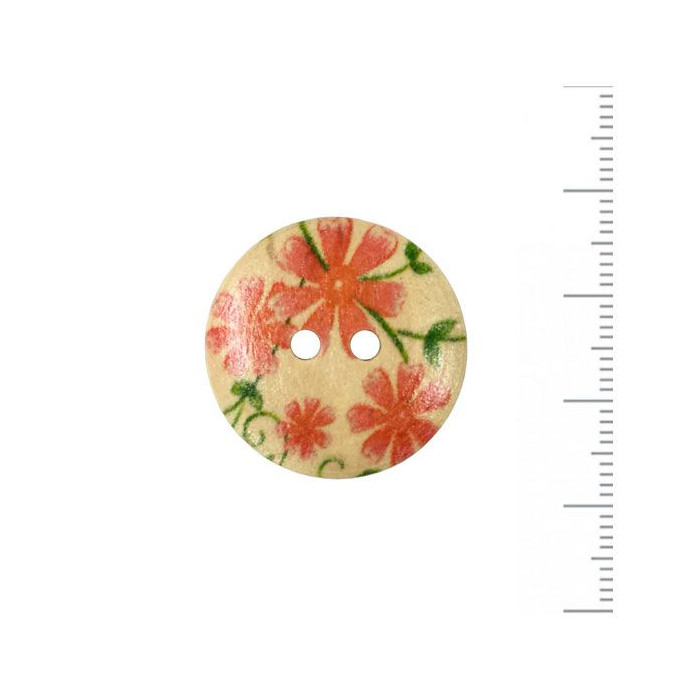 Bouton en bois à motif fleuri 25 mm - Grandes Fleurs Oranges