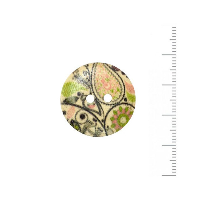 Bouton en bois 25 mm fleurs - vert