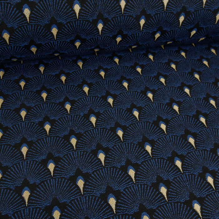 Tissu Jacquard Eventails Or Bleu Atelier De La Creation