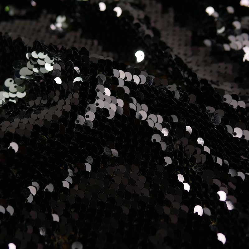 Tissu Sequins épais extensible Noir - Par 10 cm