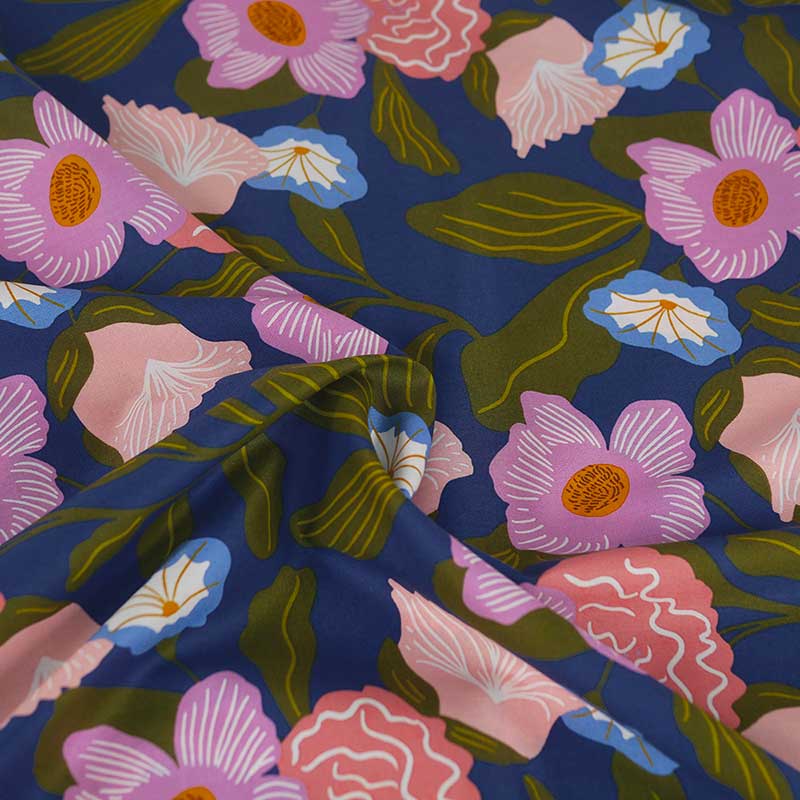 Tissu voile coton London Floral bleu cobalt - Nerida Hansen