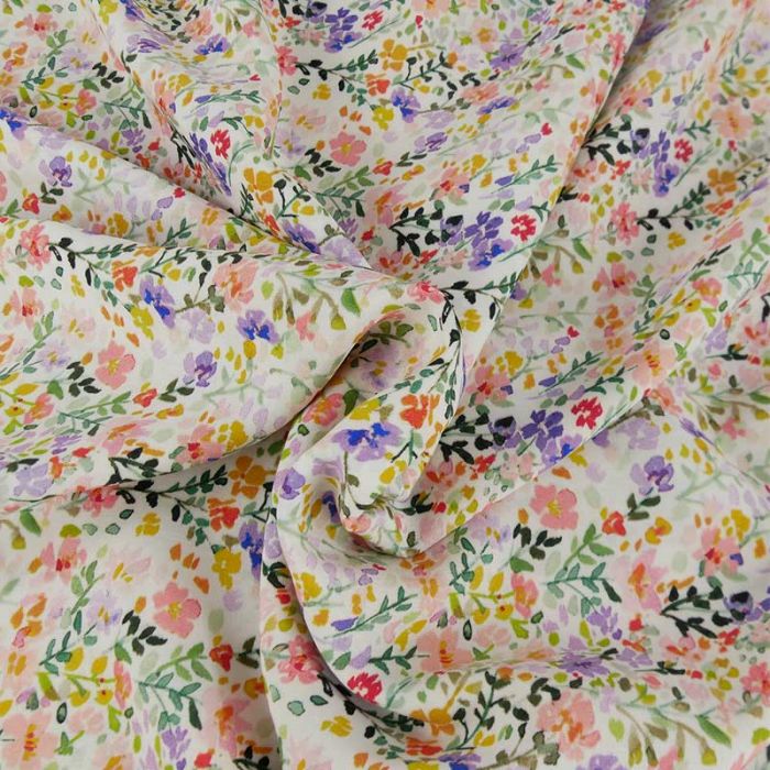 Tissu viscose fleurs d'été - multicolore x 10 cm