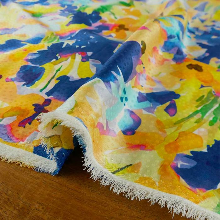 Tissu jacquard stretch fleurs abstraites - multicolore x 10 cm