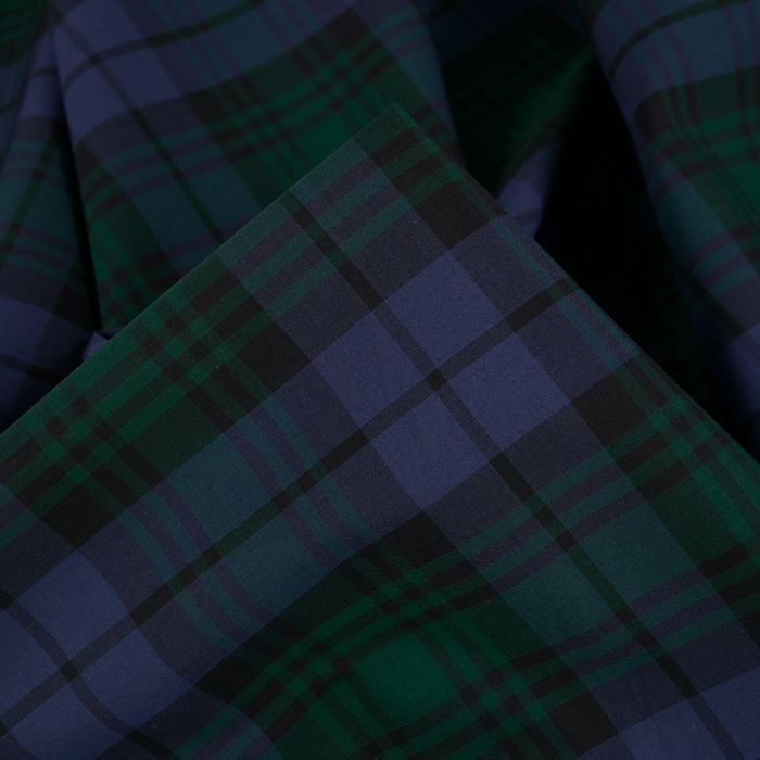 Tissu voile coton tartan haute couture - bleu vert x 10 cm