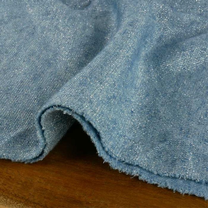 Tissu jersey maille chiné lurex haute couture - bleu ciel x 10 cm