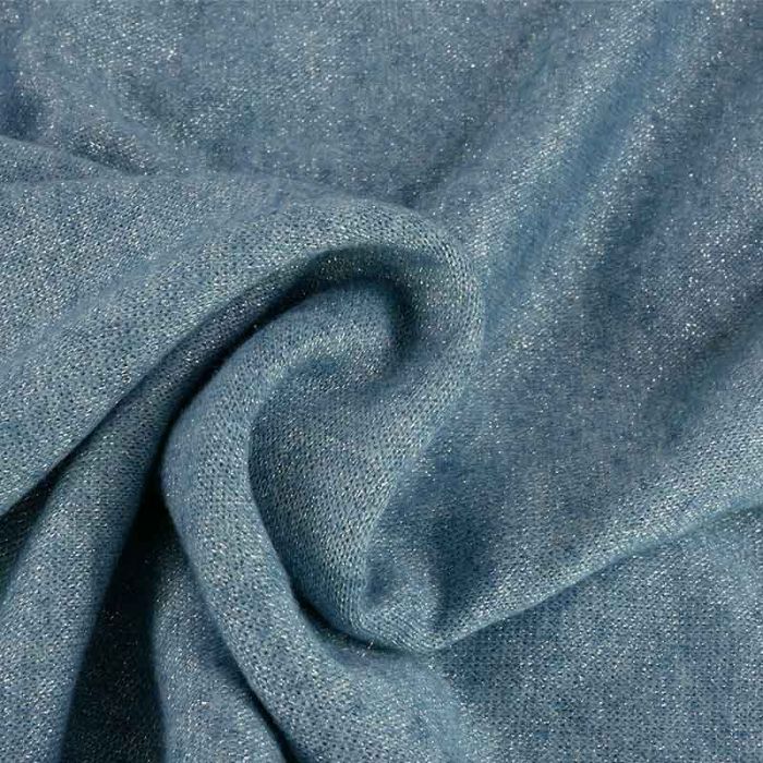 Tissu jersey maille chiné lurex haute couture - bleu ciel x 10 cm