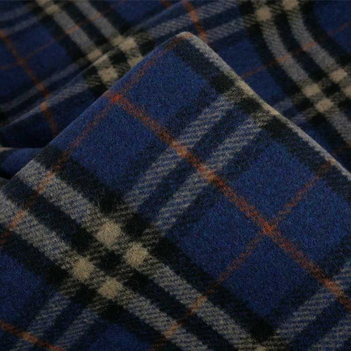 Tissu lainage cachemire tartan haute couture - bleu marine x 10 cm