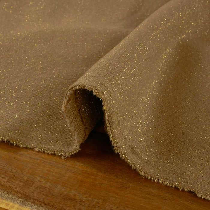 Tissu jersey sweat léger paillettes haute couture - camel x 10 cm