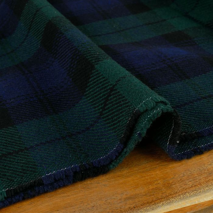 Tissu lainage tartan haute couture vert - bleu marine x 10 cm