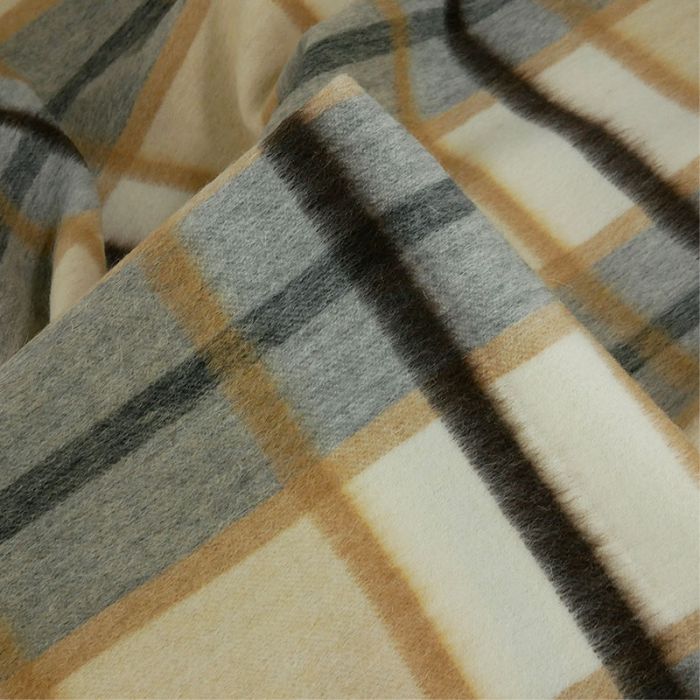 Tissu lainage fin tartan haute couture - beige x 10 cm