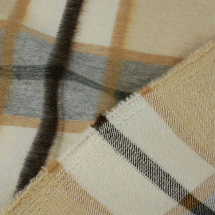 Tissu lainage fin tartan haute couture - beige x 10 cm