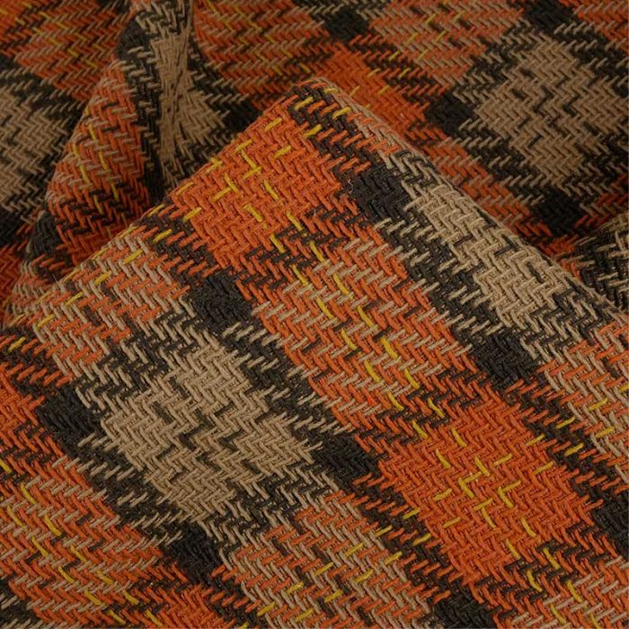 Tissu lainage coton tartan haute couture - orange x 10 cm