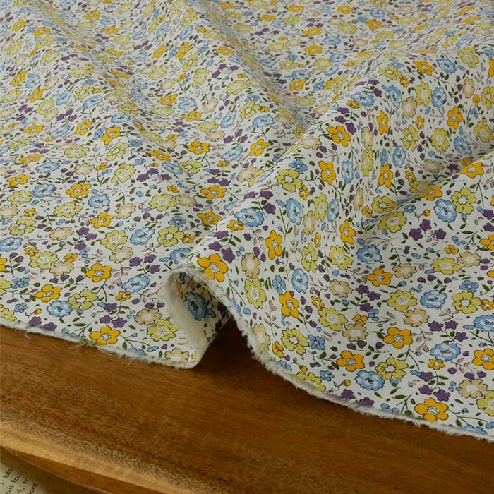 Tissu popeline coton petites fleurs - jaune x 10 cm