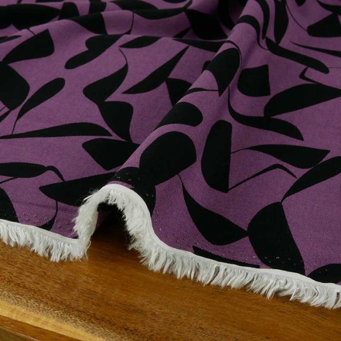 Tissu popeline viscose stretch abstrait - violet x 10 cm