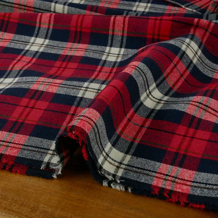 Tissu flanelle tartan carreaux - rouge x 10 cm