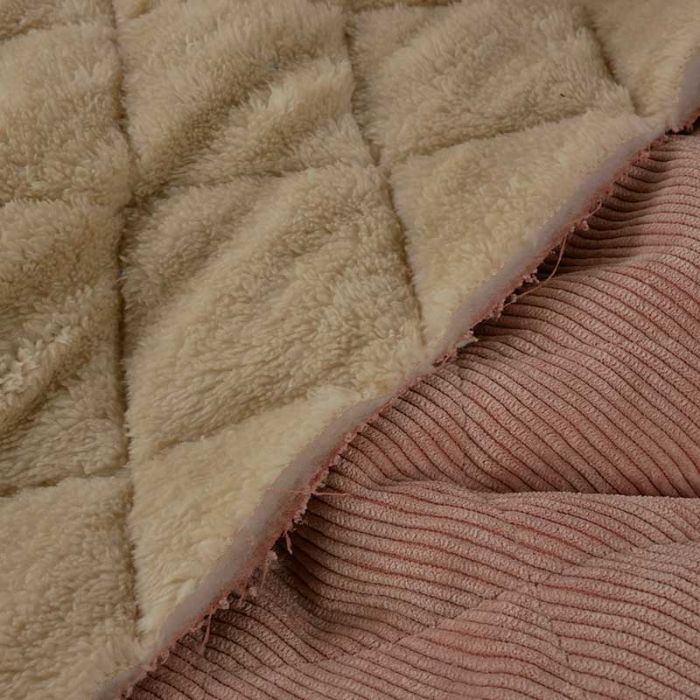 Tissu matelassé velours fausse fourrure - vieux rose x 10 cm