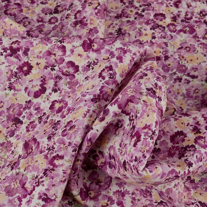 Tissu viscose fleurs aquarelle - violet x 10 cm