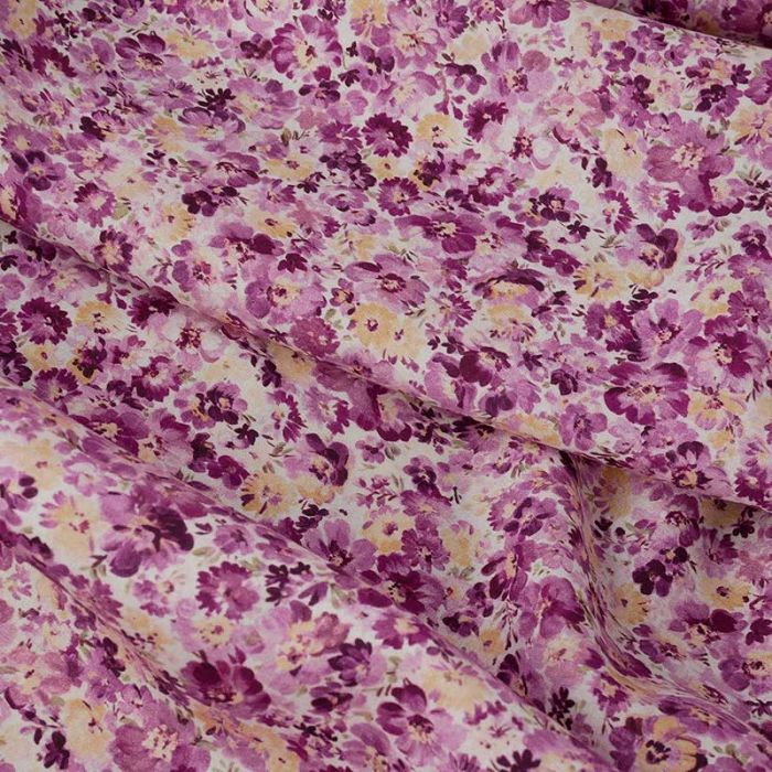 Tissu viscose fleurs aquarelle - violet x 10 cm