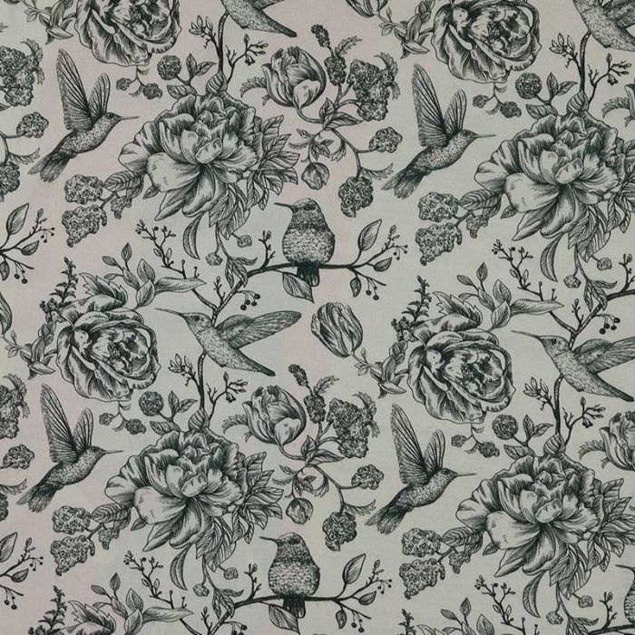 Tissu viscose rosiers gris - noir x 10 cm