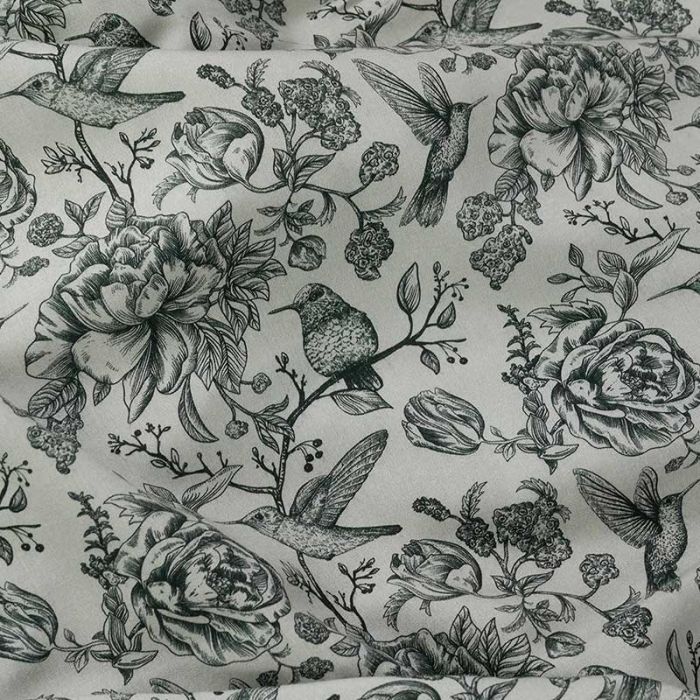 Tissu viscose rosiers gris - noir x 10 cm