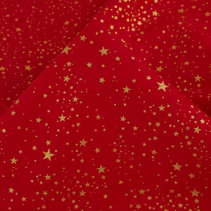 Tissu popeline de coton étoiles de Noël - rouge x 10 cm