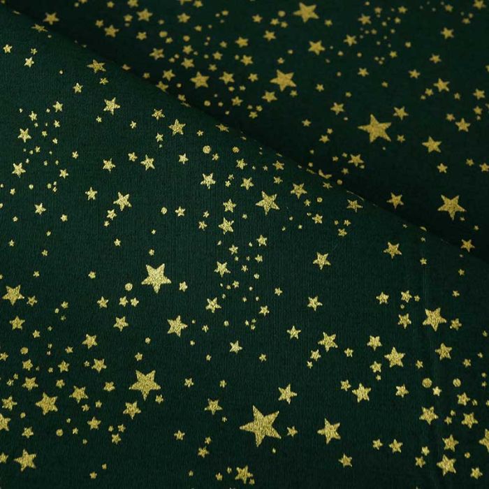 Tissu popeline de coton étoiles de Noël - vert foncé x 10 cm