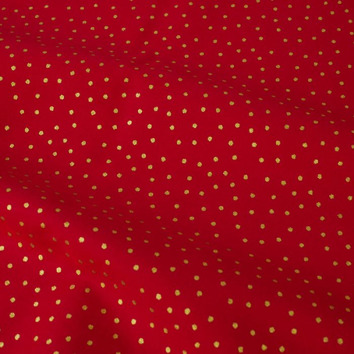 Tissu popeline de coton pois dorés - rouge x 10 cm