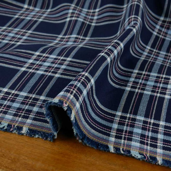 Tissu tartan coton haute couture - bleu marine x 10 cm