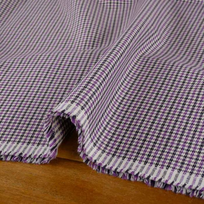 Tissu sergé coton stretch pied de poule haute couture - violet x 10 cm