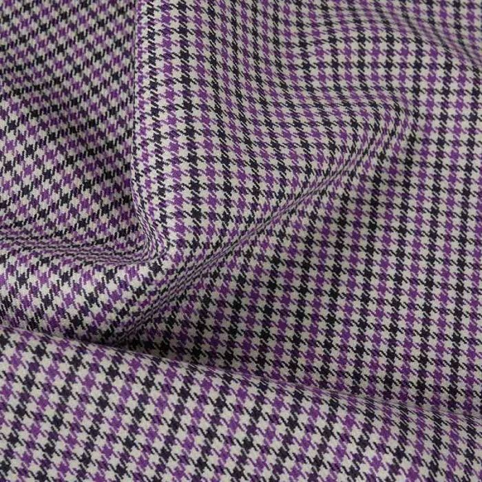 Tissu sergé coton stretch pied de poule haute couture - violet x 10 cm