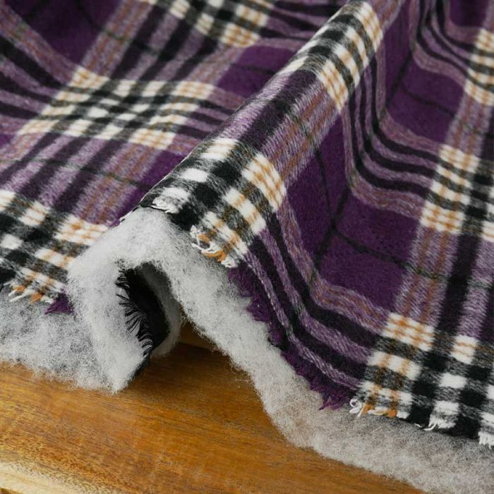 Tissu lainage matelassé tartan - violet x 10 cm