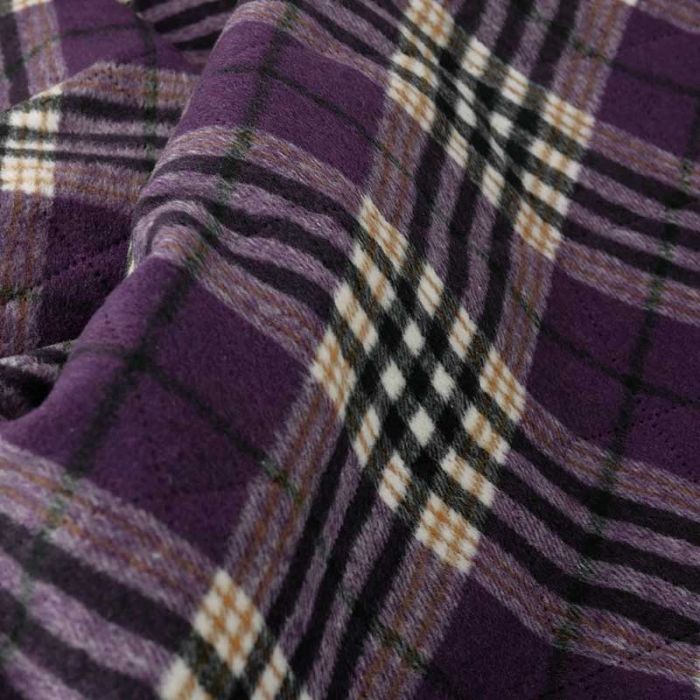 Tissu lainage matelassé tartan - violet x 10 cm