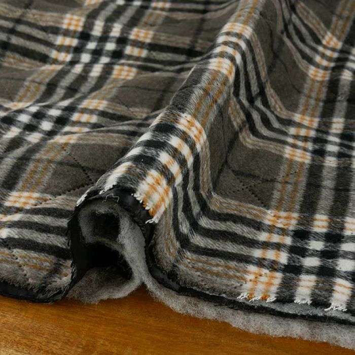 Tissu lainage matelassé tartan - gris x 10 cm