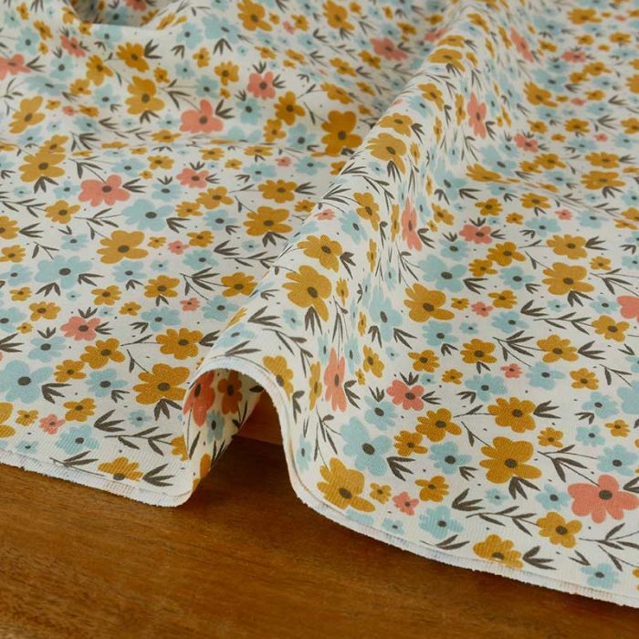 Tissu popeline coton fleurs pastel - écru x 10cm