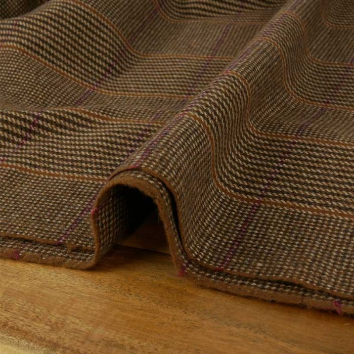 Tissu lainage cachemire carreaux haute couture - camel x 10 cm