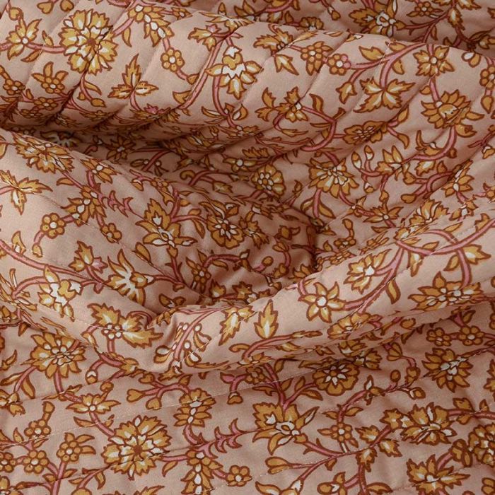 Tissu matelassé réversible fleurs indiennes - vieux rose x 10 cm