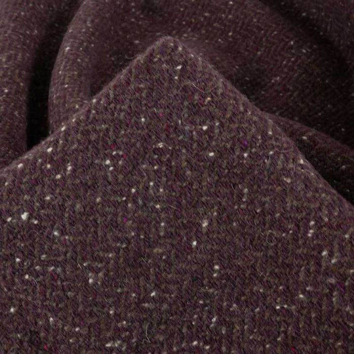 Tissu lainage tweed chevrons haute couture - aubergine x10 cm