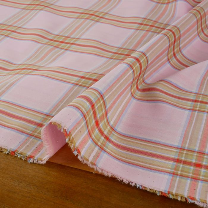 Tissu tartan coton haute couture - rose clair x 10 cm