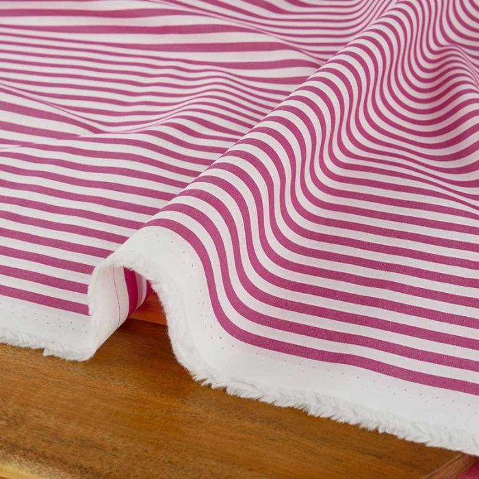 Tissu popeline coton stretch rayures haute couture - fuchsia x 10 cm