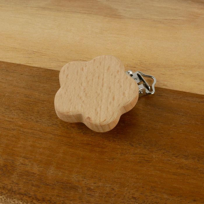 Attache tétine clip en bois - fleur x 1