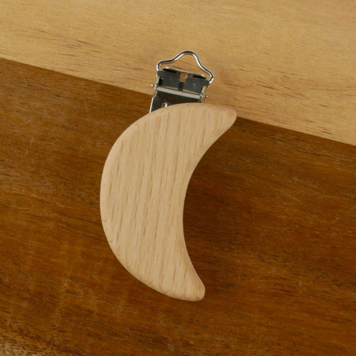 Attache tétine clip en bois - lune x 1