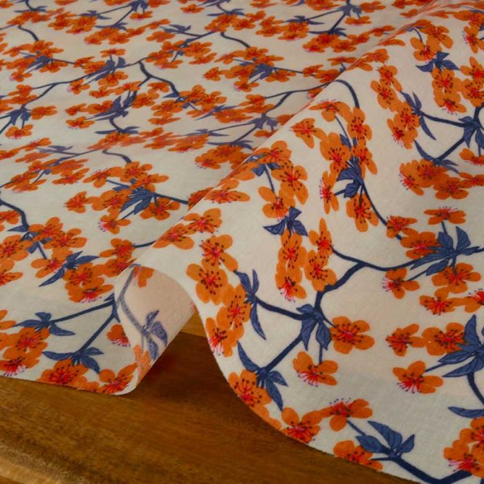 Tissu toile cirée fleurs Amalie Orange - Au Maison x 10 cm