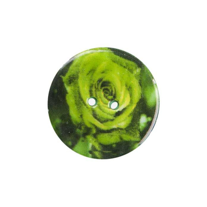 Bouton nacre 2 trous imprimé rose verte